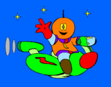 Dibuix Marcià amb moto espacial pintat per BFB