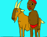 Dibuix Cabra i nen africà pintat per Lilly