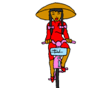 Dibuix Xina amb bicicleta pintat per manar