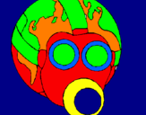 Dibuix Terra amb màscara de gas pintat per arnau