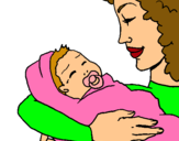 Dibuix Mare amb la seva nadó II pintat per mama i neus