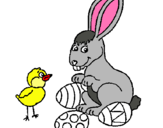 Dibuix Pollet, conillet i ous pintat per mateh