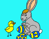 Dibuix Pollet, conillet i ous pintat per ERIK