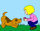Dibuix Nena i gos jugant  pintat per Virginia