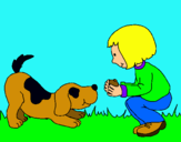 Dibuix Nena i gos jugant  pintat per anna i ainara