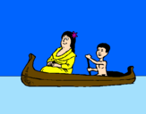 Dibuix Mare i fill en canoa  pintat per oriol juncosa salla
