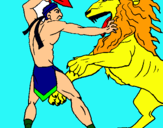 Dibuix Gladiador contra lleó pintat per genis