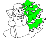 Dibuix Ninot de neu i arbre nadalenc  pintat per ester