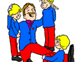 Dibuix Pare amb els seus tres fills pintat per laura tuns 7 ans