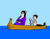 Dibuix Mare i fill en canoa  pintat per niklas
