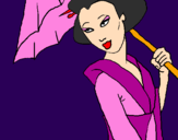 Dibuix Geisha amb paraigua pintat per michelle
