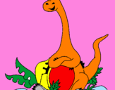 Dibuix Diplodocus assegut  pintat per ELOI TORRAS