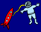 Dibuix Coet i astronauta pintat per aleix aldoma