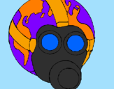 Dibuix Terra amb màscara de gas pintat per marc