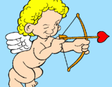 Dibuix Cupido apuntant amb la fletxa pintat per clara