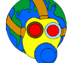Dibuix Terra amb màscara de gas pintat per enric morral