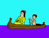Dibuix Mare i fill en canoa  pintat per julia