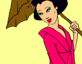 Dibuix Geisha amb paraigua pintat per Sabina Francés