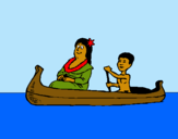 Dibuix Mare i fill en canoa  pintat per anònim