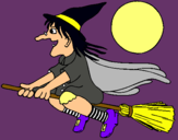 Dibuix Bruixa en escombra voladora pintat per MARIA
