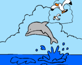 Dibuix Dofí i gavina pintat per Miriam