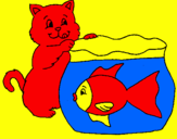 Dibuix Gat i peix  pintat per didac