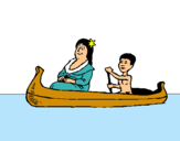 Dibuix Mare i fill en canoa  pintat per Nil