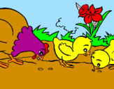 Dibuix Gallina i pollets pintat per anònim