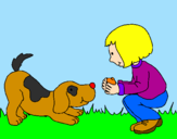 Dibuix Nena i gos jugant  pintat per jordi valero