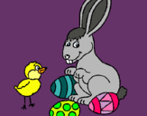 Dibuix Pollet, conillet i ous pintat per EmMa