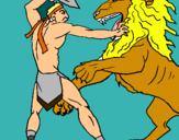 Dibuix Gladiador contra lleó pintat per javiera