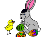 Dibuix Pollet, conillet i ous pintat per Bona Pasqua. Òscar