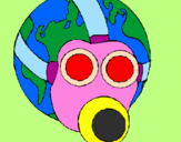 Dibuix Terra amb màscara de gas pintat per julien