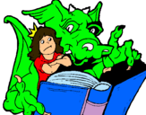 Dibuix Drac, noia i llibre  pintat per drac