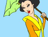 Dibuix Geisha amb paraigua pintat per Herika v.c