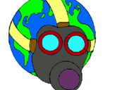 Dibuix Terra amb màscara de gas pintat per joan
