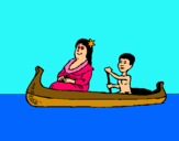 Dibuix Mare i fill en canoa  pintat per monica