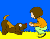Dibuix Nena i gos jugant  pintat per MARTA