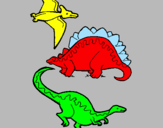 Dibuix Tres classes de dinosauris  pintat per ANDREU GR