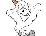 Dibuix Fantasma amb barret de festa pintat per fantasma