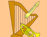 Dibuix Arpa, flauta i trompeta pintat per MARGA