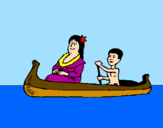 Dibuix Mare i fill en canoa  pintat per anònim