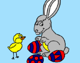 Dibuix Pollet, conillet i ous pintat per joan mayol aunión