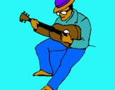 Dibuix Guitarrista amb barret  pintat per fule -52