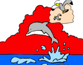 Dibuix Dofí i gavina pintat per flopy
