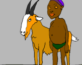 Dibuix Cabra i nen africà pintat per anònim