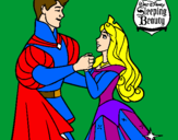 Dibuix Bella durment ballant amb el príncep pintat per rosa