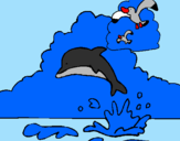 Dibuix Dofí i gavina pintat per julia