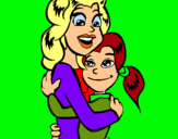 Dibuix Mare i filla abraçades pintat per DIBUIX MARE