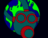 Dibuix Terra amb màscara de gas pintat per reyner